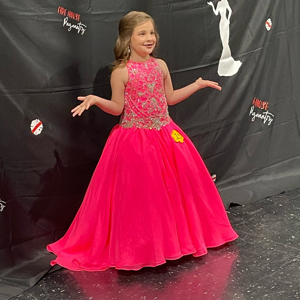 Johnathan Kayne hot pink pageant dress